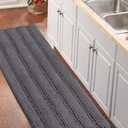 Turquoize Bathroom Runner Area Chenille Rug Oversize Non-Slip Shag Kitchen Shower Bath Mat Extra Long Grey Striped Washable for Bathroom, Gray, Size 59" x 20"