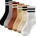 Tlmody Crew Socks for WomenCotton Cozy Casual SocksStriped Socks 6 Pairs Size 5-10