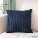 Artscope Cozy Striped Corduroy Pillow Covers Super Soft Decorative Square Throw Pillow Covers Case Cushion Covers for Sofa Couch Bedroom Car Decor 16 x 16 Inches, Navy Blue