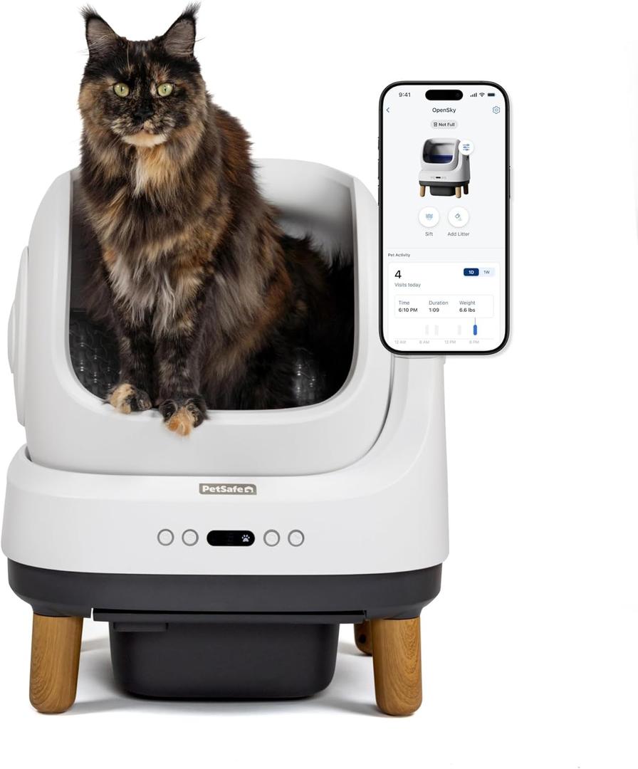 PetSafe ScoopFree OpenSky Automatic Self-Cleaning Cat Litter Box Advanced Odor Control App Controlled with Health Monitoring Works with Any Litter Up to 2 Weeks of Hands-Free Cleaning