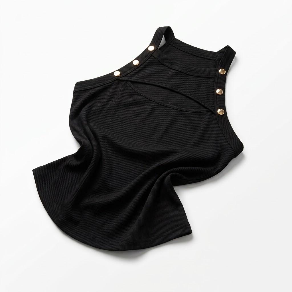 Halter-neck tank top, black, L