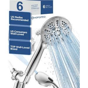 6-Mode High Pressure Handheld Shower Head with Power Wash, HOPOPRO High Flow Hand Held Showerhead Set with Built-in Power Spray to Clean Tub Tile Pets Bathroom Flooring (Chrome Premium)