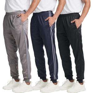Real Essentials 3 Pack: Men's Tricot Active Athletic Casual Jogger Fleece Lined Sweatpants Pockets (Also in Big & Tall) (X-Large)