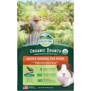 Oxbow Organic Bounty Guinea Pig Food, Adult Guinea Pig, Made with Oxbow Timothy Hay, USDA Organic Pet Food Pellets with Vitamin C, Small Animal Pet Products, Made in USA, High Fiber, 3 lb. bag