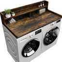 FZGhome Washer Dryer Countertop, 54" x 27.55" 2-Tier Washer Dryer Topper with Edge, for Laundry Room Organization Rustic Brown