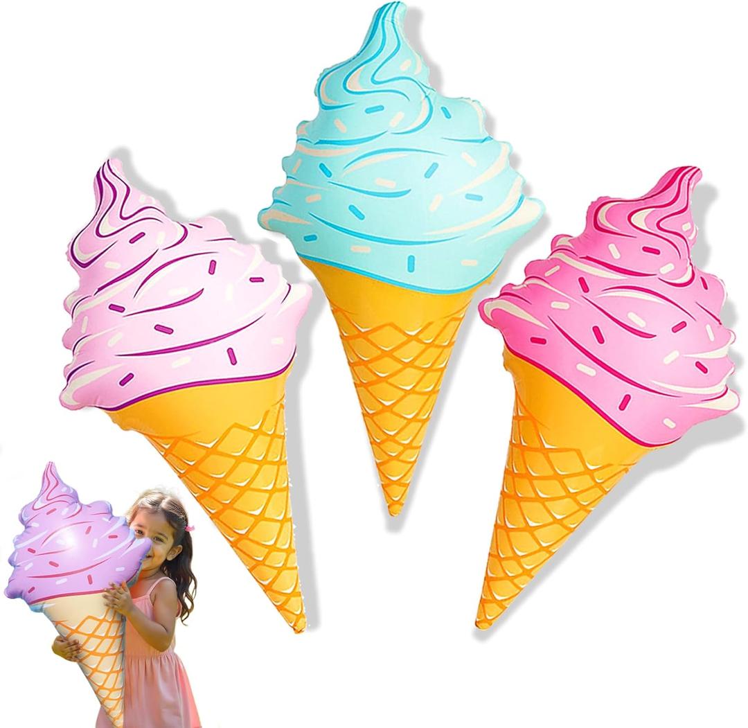 Novelty Place Giant Inflatable Ice Cream Cone for Summer Party, Swimming Pool, Beach, Birthday, and Outdoor Decorations(36 Inches, Pack of 3)