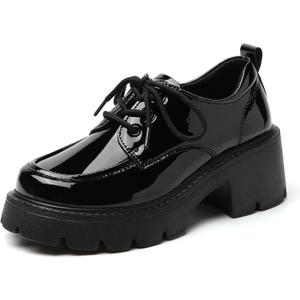 Platform Oxford Shoes for Women Women's Oxfords Lace-Up Chunky Heel Lightweight Oxford Heels Fashion Business Casual Shoes Comfortable Dressy Shoes Office Work Pumps Shoes for Womens Ladies (9.5, 865black)