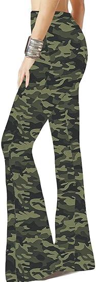 WSPLYSPJY Women's Print Stretch Bell Bottom Flare Palazzo Pants Trousers Camouflage, Size: XL