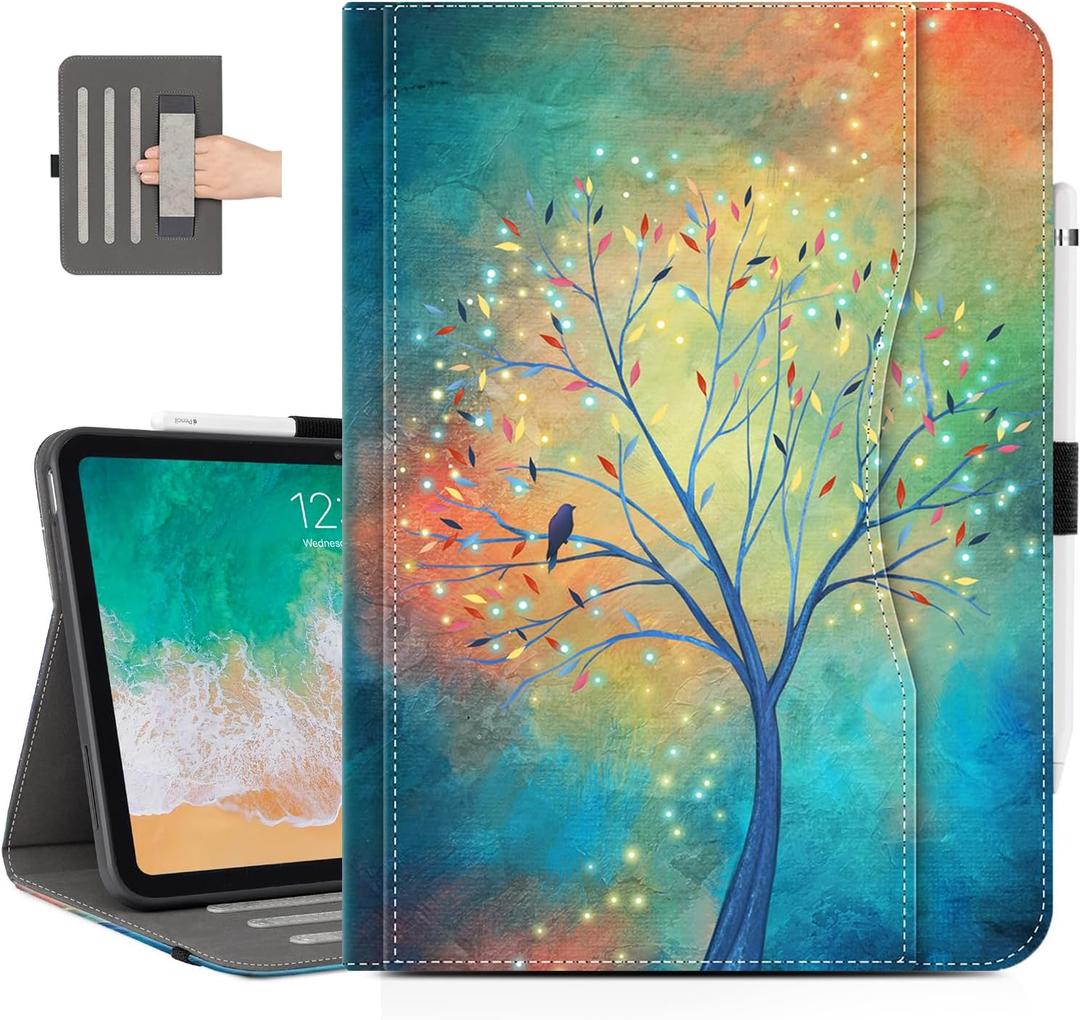 Vimorco Case for iPad (A16) 11th Generation 11 Inch 2025,for iPad 11th/10th Generation Case with Pencil Holder/Hand Strap/Pocket,Adjustable Angle,for iPadCover 11th/10th Gen, Oil Painting Tree Bird