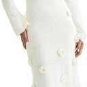 LETSVDO Women's Off The Shoulder Crochet Maxi Dress Long Sleeve Bodycon 3D Floral Knit Mesh Sweater Sexy Party Dresses, S, White