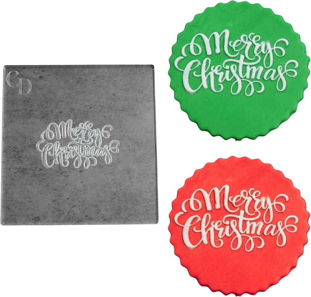 2 x Merry Christmas Small Acrylic Embosser for Cakes and Cupcakes- 1 Pack