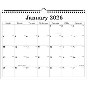 Calendar 2026 - Calendar 2026-2027 from January 2026 to June 2027, Spiral Binding Hanging Wall Calendar 2026 for Home/Office, 8.5" x 11", Black