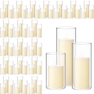 Shihanee 120 Pcs Pillar Candles and Glass Cylinder Vases Clear Cylinder Holders for Slim Pillar Candles Table Decoration (Ivory White)