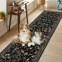 Washable Hallway Runner Rug 2' 6' Black Boho Rug Animal Botany Floral Non-Slip Soft Colorful Oriental Vintage Long Cheetah Flamingo Deer Carpet Kitchen Entryway Bedroom Corridors Indoor