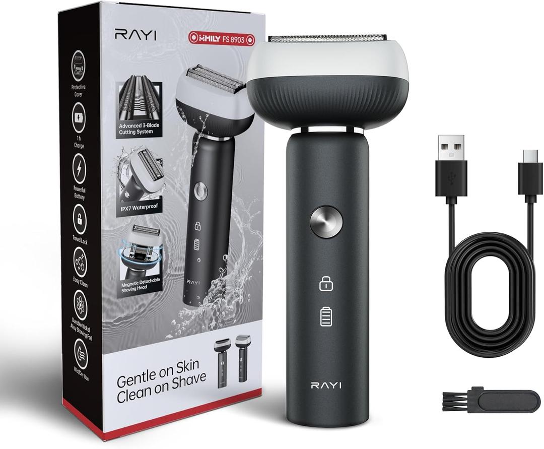 Electric Shaver for Men with Floating Arc 3-Blade, 9000 RPM, Magnetic Head, 1 Hour Fast Type-C Charging can Last for 60 Days, IPX7 Waterproof, Skin-Friendly Blade for Smooth Shaving, Black