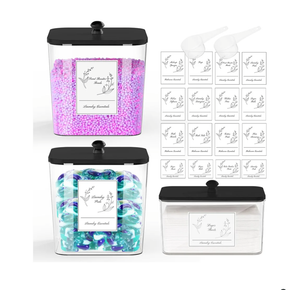 3 Pack Plastic Laundry Pods Container & Dryer Sheet Holder, Laundry Room Organization and Storage Jars with Lids, Scoops & Labels for Detergent, Powder, Scent Booster(Black Lid)