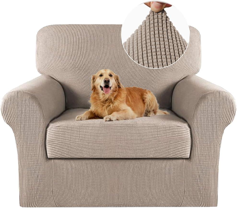 Turquoize 2 Piece Chair Covers Chair Slipcovers for Living Room Armchair Sofa Covers Chair Couch Cover with Arms Washable Furniture Protector for Chairs Feature Thick Jacquard Fabric (Chair, Sand)