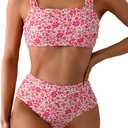 Fanuerg Women's High Waisted Bikini Sets Wide Straps Two Piece Swimsuit Floral Print Bathing Suits, Small
