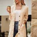 PRETTYGARDEN Long Sleeve Cable Knit Long Cardigan for Women 2026 Spring Winter Chunky Open Front Button Sweaters with Pockets (L)