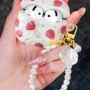 For AirPods 4 Case with Pearl Keychain - Cute Women Glitter Shell Design Cover Girls Girly Pretty Stylish Kawaii Girlish Protective for Apple for AirPods 4 Case, Strawberry