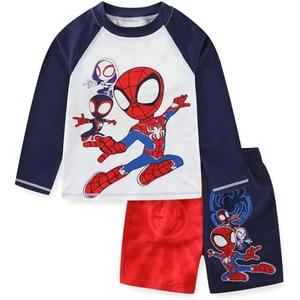 Marvel Spider-Man Boys UPF 50+ Rash Guard and Swim Trunks for Toddler and Big Kids, Size 3