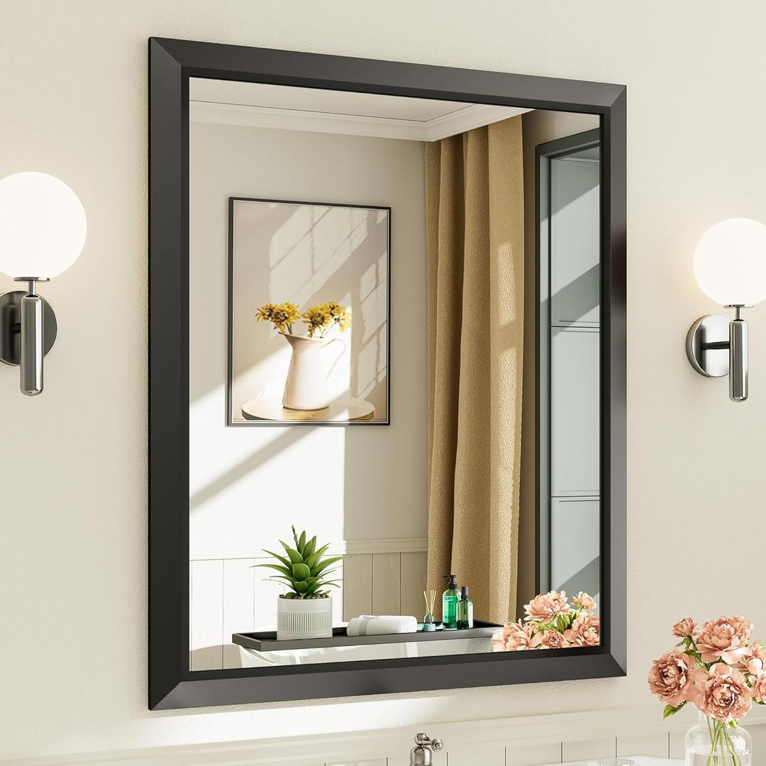 36x30 Inch Black Bathroom Mirror for Wall, Thick Metal Framed Rectangle Mirrors for Over Sink, Bedroom, Living Room, Entryway, Anti-Rust, HD Tempered Glass