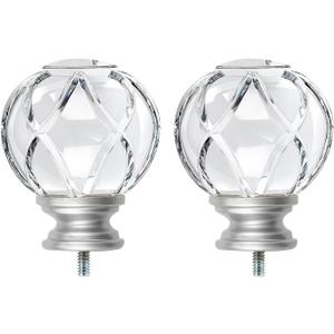 KAMANINA Crystal Netted Texture Replacement Finials for 1 or 7/8 Inch Curtain Rods, Sliver Drapery Rod Ends with M6 Standard Screws, Set of 2