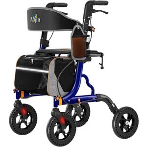 Rollator Walkers for Seniors with Seat, Foldable Walkers for Seniors, 8" All-Terrain Wheels, 18" Big Seat, 6-Level Adjustable Height Rolling Walker, 350 lb, Walker for Seniors & Adults (Blue)