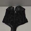 WDIRARA Women's Floral Lace Strapless Mesh Lingerie Bodysuit Hollow Out Teddies Bodysuit (X-Large, Black)