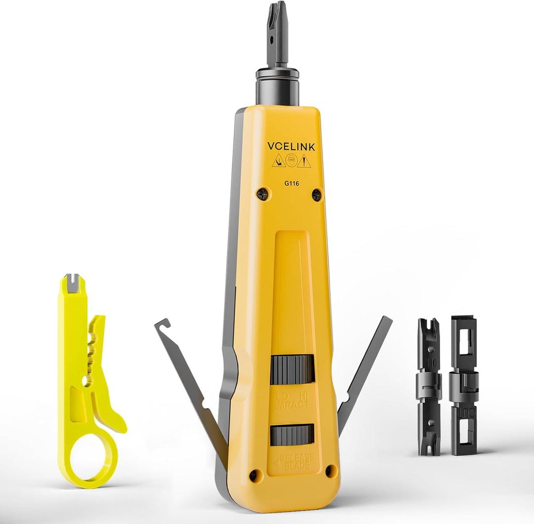 VCELINK Punch Down Impact Tool with 110 and 66 Blades, Network Wire Punch Down Impact Tool Kit, Keystone Impact Terminal Insertion Tools, Network Cable CAT6A/CAT6/CAT5/CAT3 Stripper