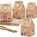 A AEDOLL 24 Pcs Christmas Gift Boxes, Xmas Candy House Style Goodies Treat Bags for Christmas Party Gift (Brown)