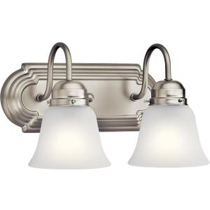 Kichler 12.25" 2-Light Vanity Bath Light in Brushed Nickel, Modern Bathroom Light with Clear Satin Etched Glass, (12.25" W x 8" H), 5336NIS