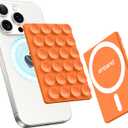 amBand Magnetic Sticky Phone Suction Grip for MagSafe, Removable for Wireless Charging, Durable Magnet Silicone Portable Mount Stand for iPhone 12 13 14 15 16 17, Hands-Free Video/Selfie, Orange