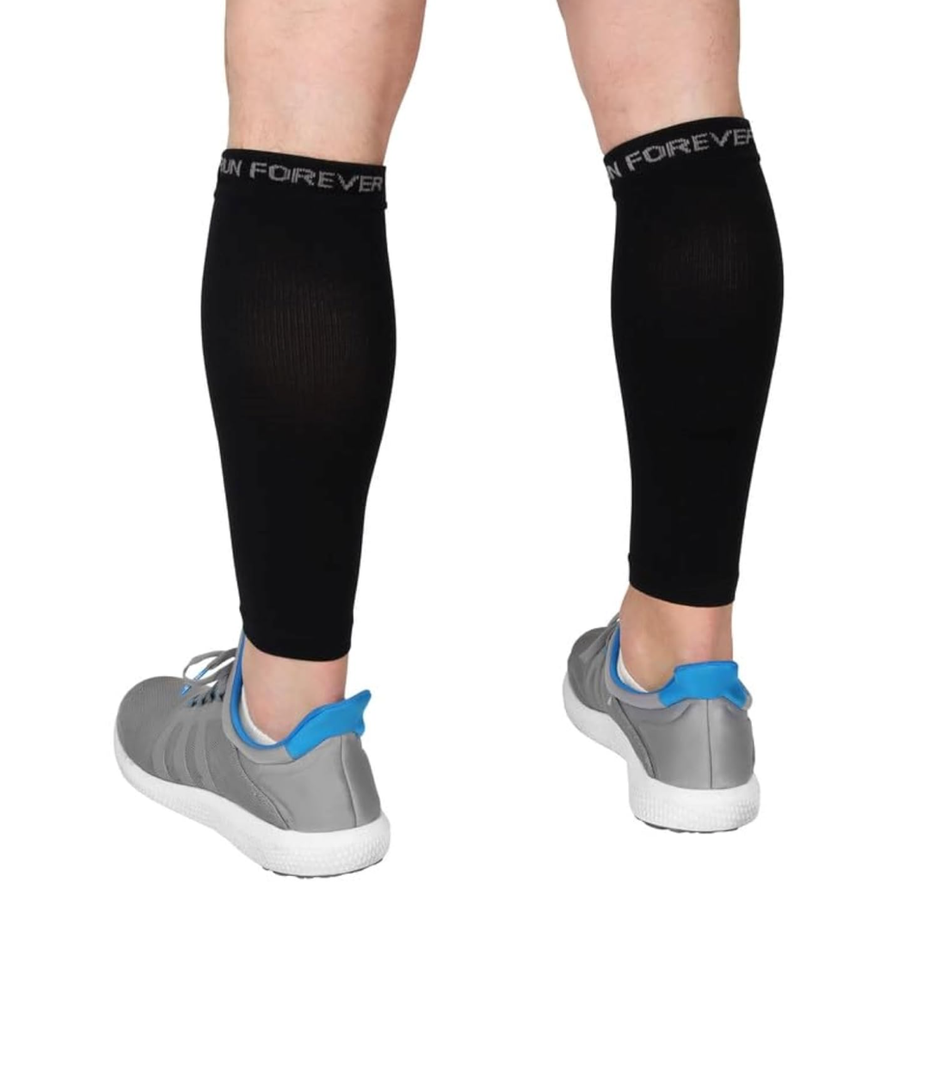 Run Forever Calf Compression Sleeves for Men and Women - Leg Compression Sleeve - Footless Compression Socks for runners Black 20-30MMHG