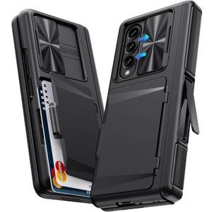 GBEE for Samsung Galaxy Z Fold 4 Case with Card Holder & Kickstand & Hinge Protection & Slide Camera Cover & Built-in Screen Protector, Rugged Phone Case for Galaxy Z Fold 4 2022 (Black)