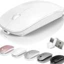 Kovess Mouse for Laptop Wireless Bluetooth - MacBook Air Mac Pro PC iPad Optical Rechargeable Silent Mouse with Jiggler Dual Mode Switch Bluetooth 5.2/3.0 and 2.4GHz USB-A and Type-C Receiver White