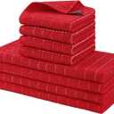 Homaxy Kitchen Towels and Dishcloths Set, 12 x 12 and 13 x 28 Inches, Set of 8 Bulk Cotton Terry Kitchen Towels Set, Checkered Designed, Soft and Super Absorbent Dish Towels, Red