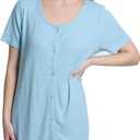 Mad Dog Women's Night Shirts - Soft Waffle Knit Womens Sleep Shirts, Short Sleeves Button-Up Pajamas Nightgowns Sleep Dress (XX-Large, Blue)