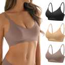 DEANGELMON V Neck Bra Padded Seamless Adjustable Straps Bralettes Everyday Basic Sleeping Bras Multiple Pack (Black, L)