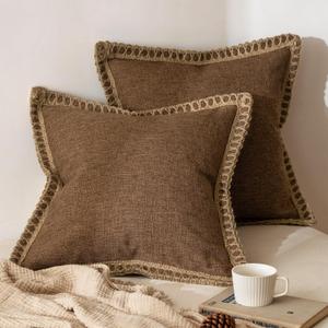 MIULEE Pack of 2 Decorative Throw Pillow Covers Modern Farmhouse Outdoor Pillow Covers Neutral Linen Burlap Pillowcases Cushions for Couch Bed Living Room Sofa, Brown 18 x 18 inches 45 x 45 cm