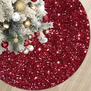 Black Tree Skirt Christmas 21 Inch Decorated Sequin Tree Skirt Velvet Xmas Tree Mat Soft Thick Tree Cover Base Sparkling Small Skirt for Artificial Trees Halloween Supply for Home Family Decorations