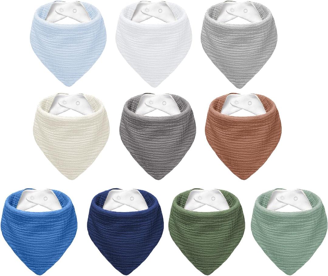 Muslin Baby Bibs,Soft Triangular Baby Bandana Drool Bibs for Baby Boy Girl,Solid Colors Bib for Drooling Teething (10 Pack-forest)