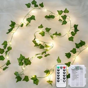 JMEXSUSS 33Ft Vines with Lights Battery Operated, 100 LED Ivy Vines with Fairy Lights Leaf with Remote, Battery Twinkle Light for Bedroom Wall Classroom Dorm Wedding Party Valentines Decor(Warm White)