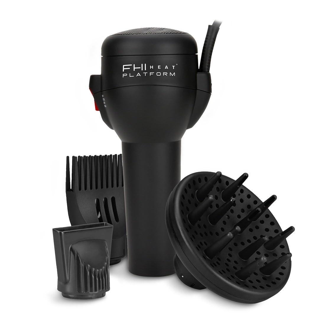 FHI Heat Platform Blow Out Handle-Less Negative Ion Hair Dryer  Lightweight Blow Dryer w/ HydraHeat for Frizz-Free Styles  Hairdryer with Diffuser Attachment, Nozzle, Comb  Handleless Hair Dryer