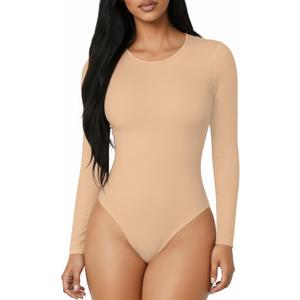 MANGOPOP Round Neck Long Sleeve Bodysuits for Women Basic Body Suit Shirts Tops Nude M MANGOPOP Round Neck Long Sleeve Bodysuits for Women Basic Body Suit Shirts Tops Nude M