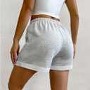 Women's Drawstring Waist Roll Up Hem Track Shorts Summer Casual Pockets Sweat Shorts (M)