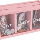 Spend Save Give Piggy Bank for Kids, Money Coin Savings Piggy Bank Jar Box for Kids Child Safe Money Saver, Teach Children About Giving & Saving Money Piggy Box for Childrens Boys Girls, Pink