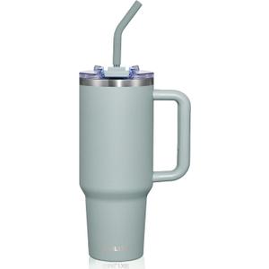 40 oz Tumbler with Handle and Straw Lid,Insulated Reusable Stainless Steel Water Bottle Travel MugCupholder Friendly Double Wall Vacuum Sealed Cup (Shale)
