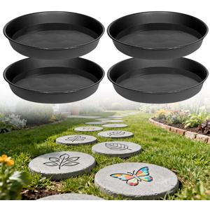 4 Pcs Stepping Stone Mold, Round Plastic Paver Molds for Concrete, Dia 10.2 in/ 1.18 in Depth Cement Black Tray, Reusable DIY Form for Paving Garden Path, Walkway, Patio, Outdoor Landscaping