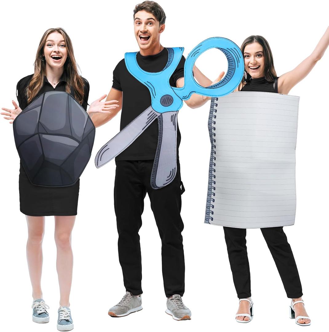 Liitrsh 3 Pcs Rock Paper Scissors Costume Adult Family Halloween Costumes for 3 People Funny Group Costumes Outfits for Adult Halloween Cosplay Costume